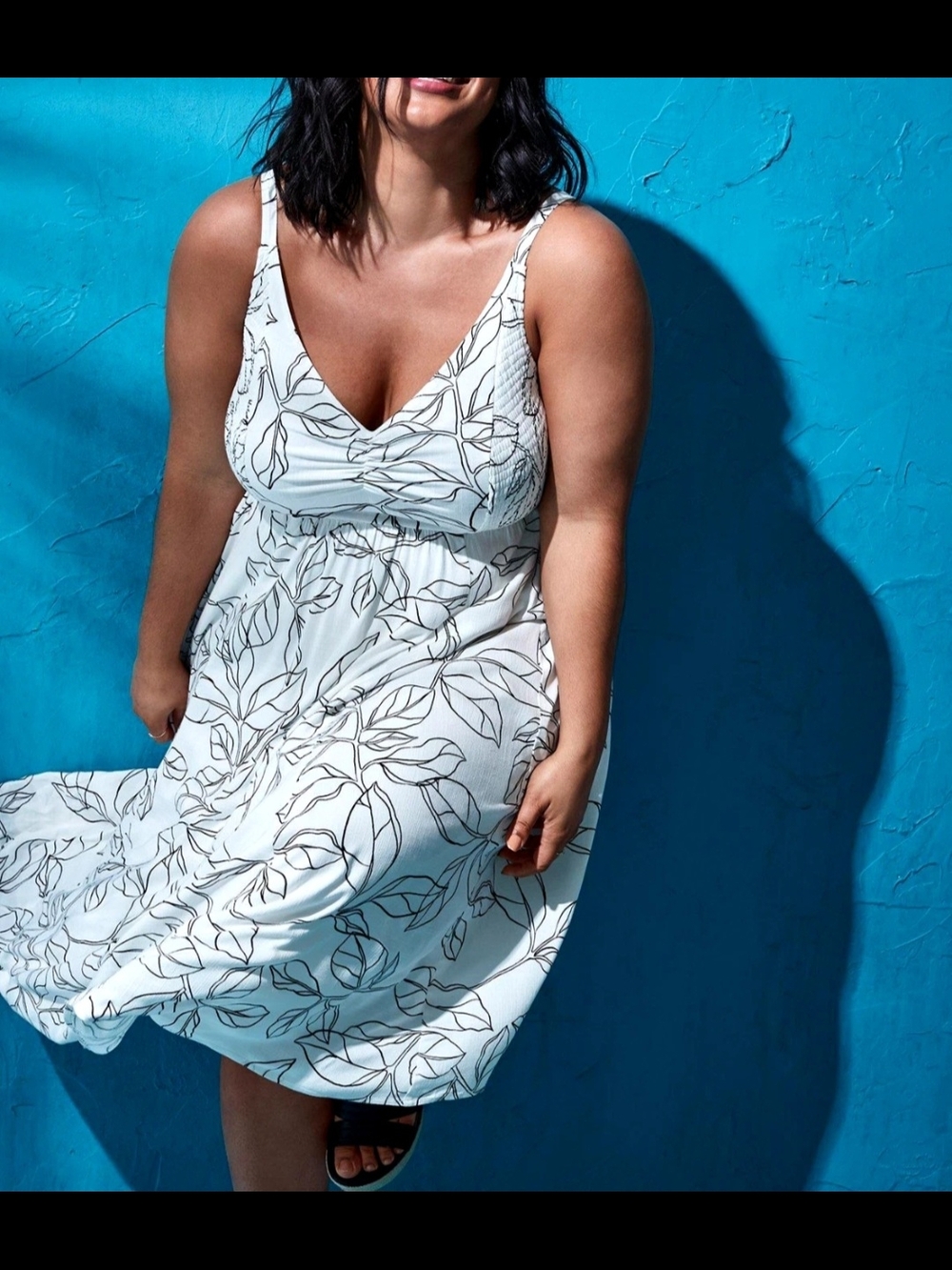 Torrid White Midi Dress with Black Leaf Print | SIZE 2